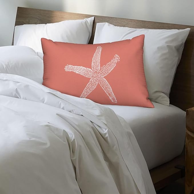 Coastal Pillow Covers 12x20 Set of 2 Orange Coral Starfish Throw Pillows Nautical Ocean Decorations Summer Linen Beach Pillowcase Outdoor Decor Farmhouse Lumbar Cushion Case for Couch Home