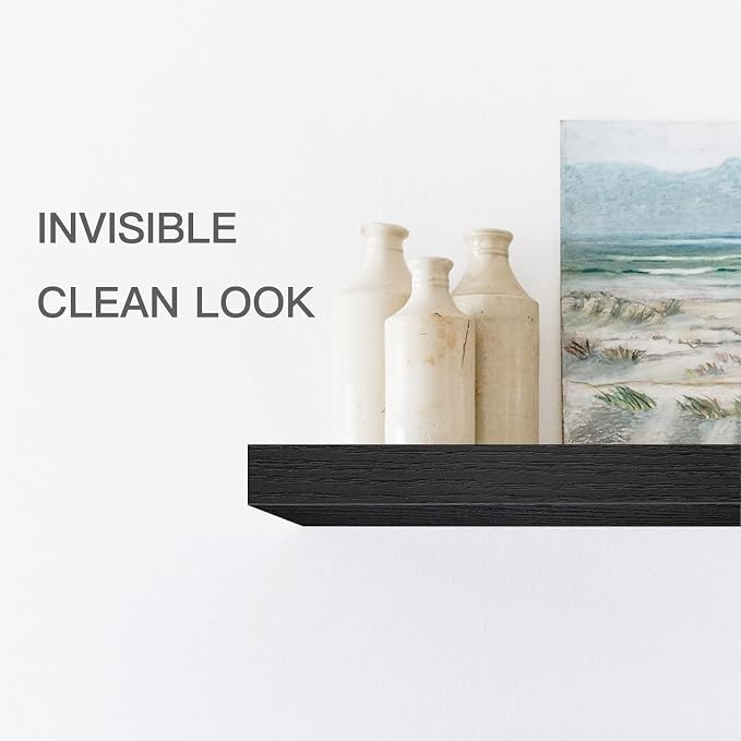 QEEIG Bathroom Floating Shelves for Wall - 15.7" Wall Mounted Shelf Over Toilet Farmhouse Home Decor Display Bookshelf Small 15.7 x 6.7 inch Set of 2, Black (008-40B)