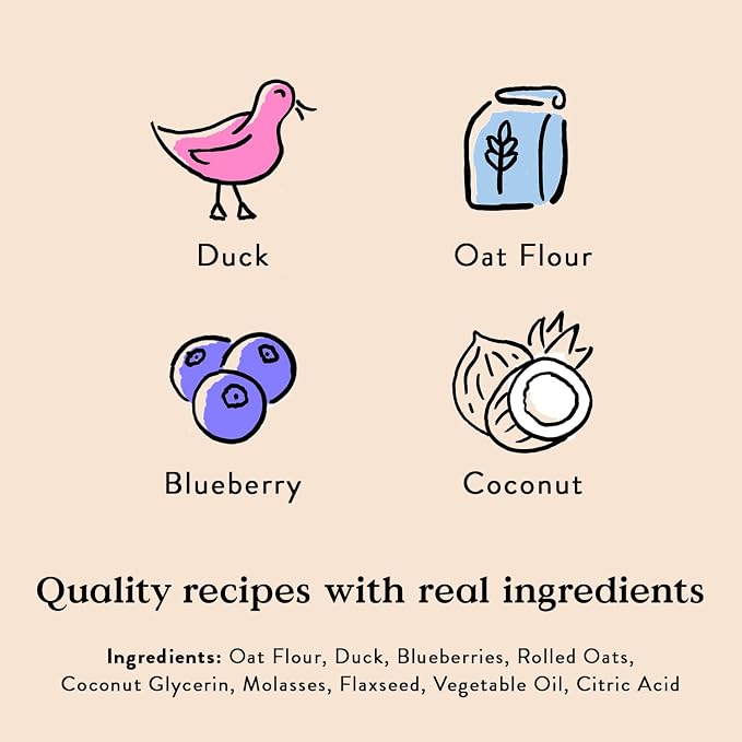 Bocce's Bakery Quack Quack Quack Soft & Chewy Dog Treats (Duck & Blueberry) | Oven Baked, Wheat-Free Everyday Dog Treat Cookies - Made with Real, Limited Ingredients and Baked in The USA (6 oz)