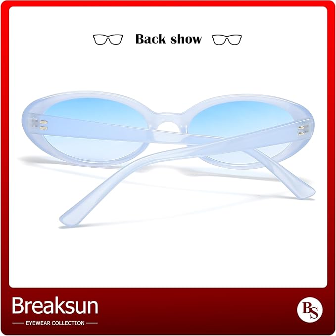 Breaksun Retro Oval Sunglasses for Women Men Fashion Small Oval Sunglasses 90s Vintage Shades