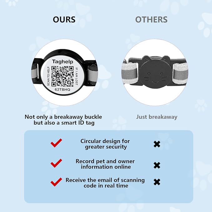 Reflective AirTag Cat Collar, Integrated Cat Collar with Air Tag Holder and Bell, Breakaway with QR Code Name Tag,Safety Elastic Band Cat Collars for Girl Boy Cats, Kittens and Puppies (Blue)