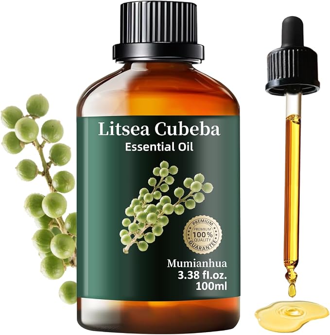 Litsea Cubeba Essential Oil, Fresh Scent, Diffuser, Skin & DIY, 3.38 Fl Oz | Mumianhua May Chang Oil, Bright, Lemony Aroma. For Diffuser, Oily Skin, Hair, DIY Spray & Candle Making
