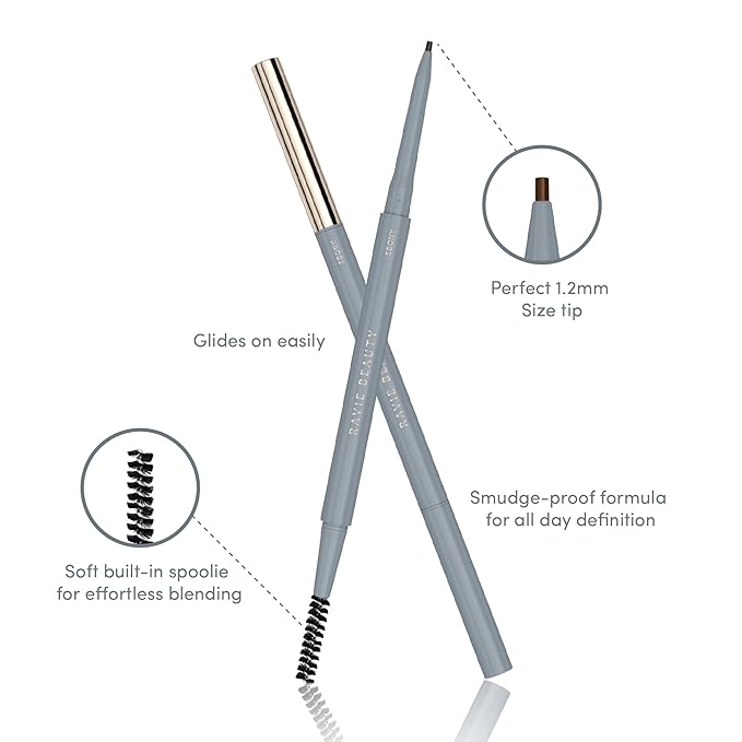 Ravie Beauty Easy Everyday™ Brow Pencil - Best Eyebrow Pencil for Women, Smudge Proof Hair-Like Strokes, 1.2mm Precision Tip with Spoolie, Vegan (Ebony)