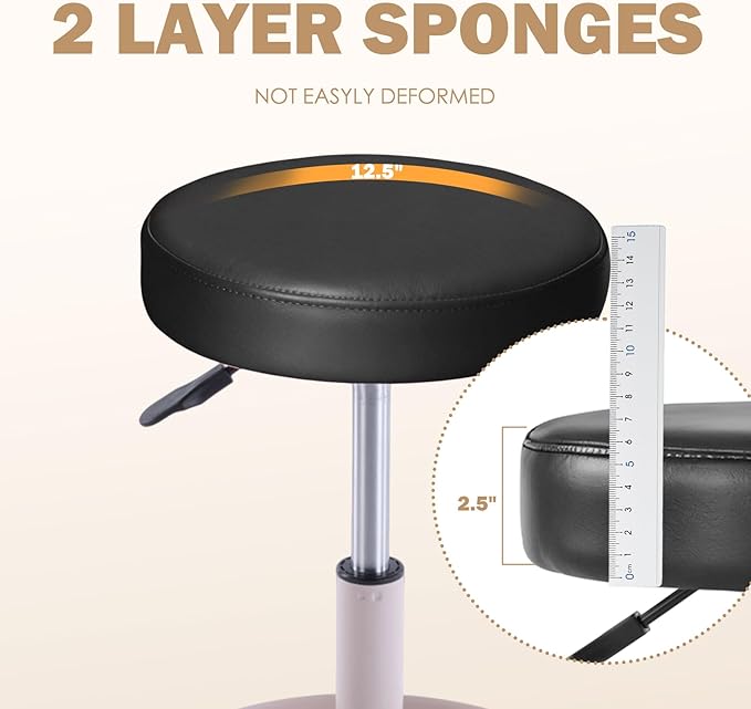 Rolling Salon Stool with Storage Tray (Black)