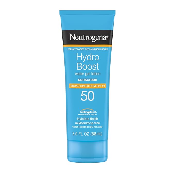 Neutrogena Hydro Boost Water Gel Sunscreen SPF 50, Oil‑Free Hydrating & Water‑Resistant Face & Body Sunscreen Lotion, Non‑Greasy, Broad Spectrum, Lightweight Moisturizer, 3 fl oz