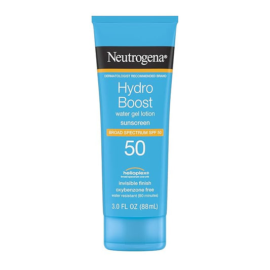 Neutrogena Hydro Boost Water Gel Sunscreen SPF 50, Oil‑Free Hydrating & Water‑Resistant Face & Body Sunscreen Lotion, Non‑Greasy, Broad Spectrum, Lightweight Moisturizer, 3 fl oz