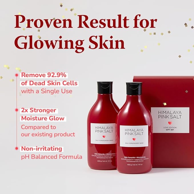 HIMALAYA PINKSALT Daily Scrub Body Wash Love Edition Gift Set – Exfoliating Body Scrub with Himalayan Pink Salt, Hyaluronic Acid & Retinol, Moisturizing Shower Gel, 14.4oz x2