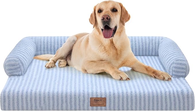 Orthopedic Washable Dog Bed with Bolster for Medium to Large Dogs | Pillow Support for Neck Relief, Egg Crate Foam, Waterproof Liner, Anti-Slip Bottom, Removable Bolster Cover, 36 x 27 Inch