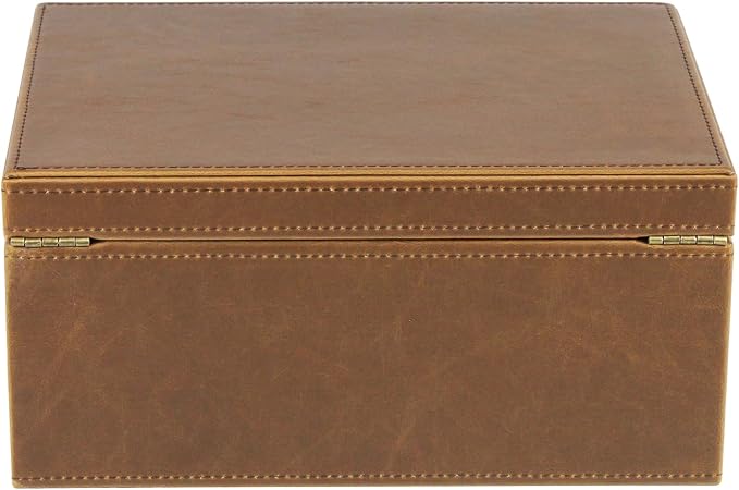 HofferRuffer Faux Leather Decorative Box, Large Wooden Structure Keepsake Box Accessory Organizer Jewelry Organizer with Hinged Lid, Storage Container for Home or Office (Brown)