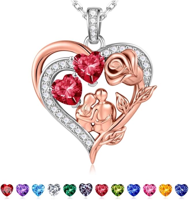Iefil Valentines Day Gifts for Her - 925 Sterling Silver Birthstone Necklace for Women, Anniversary Birthday Gifts for Wife Girlfriend Mom