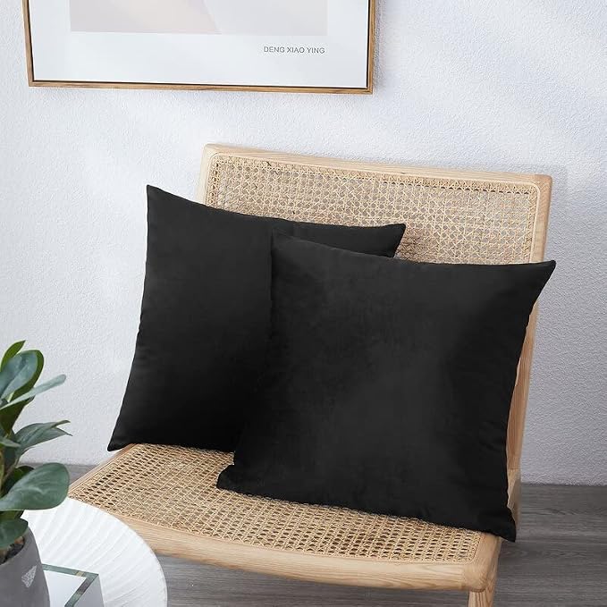 NiNi ALL Black Velvet Throw Pillow Covers 22x22 Pack of 2 Decorative Couch | Soft Solid Boho Cushion Squar Pillow Cases for Chair Sofa Bedroom Farmhouse Living room Modern Luxury Home Decor Halloween