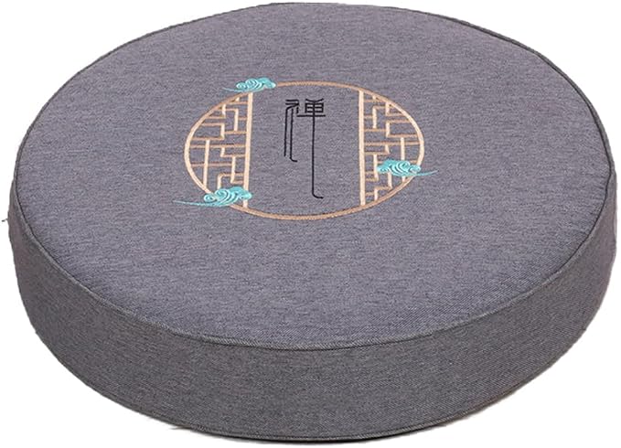 Round Meditation Cushion Mat Set with Washable Cotton Linen Cover, Larger Yoga Mat Bolster Floor Pillows Seating for Adults Meditation Accessories grey-40cm