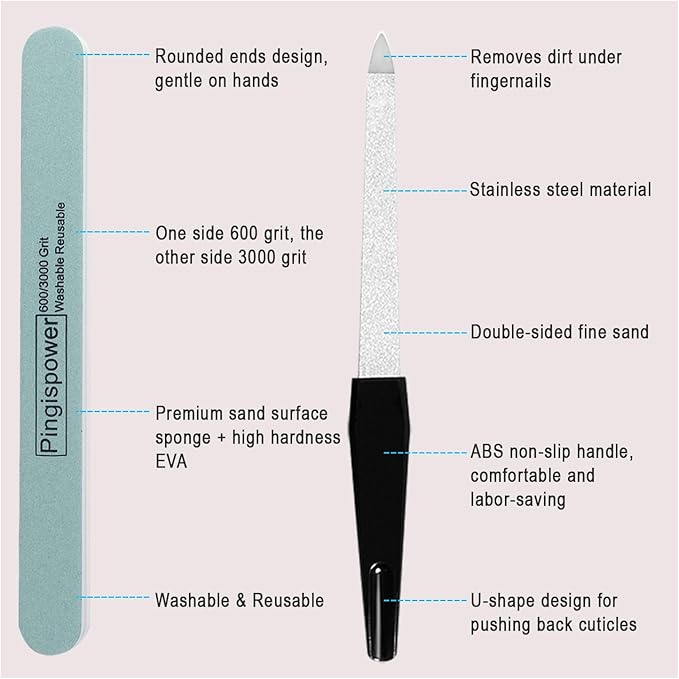 Nail Files and Buffers (10 Pack), Professional Durable Reusable Nail Buffer Block for Natural Nails, 600/3000 Fine Grit Double Sided Washable Nail Supplies Kit for Women Home Salon &Travel