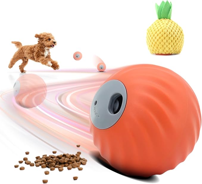 Interactive Dog Toys – Treat Dispensing Puzzle Ball, Food Dispenser Slow Feeder, Enrichment Toy to Keep Dogs Busy, Durable Dog Ball with Knitted Covers for Small Medium Dogs （Orange）