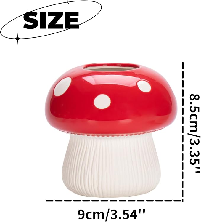 Mushroom Flower Vase Ceramic Vases Planter Flower Vase Home Decor | Little Mushroom Holder Cute Holder Decorative Mushroom Vase for Room Office Table Centerpiece Home Garden Decor (Red)