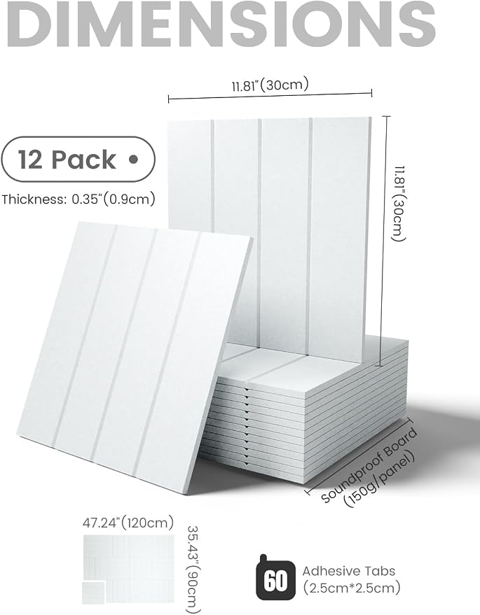 Fluxynara 48" x 36" Large Felt Bulletin Board, Cold White | 12 Pack Cork Board Alternative with 60 Safe Adhesive Tabs, Pin Boards for Wall Decor, Home, Office, Classroom,Dorm