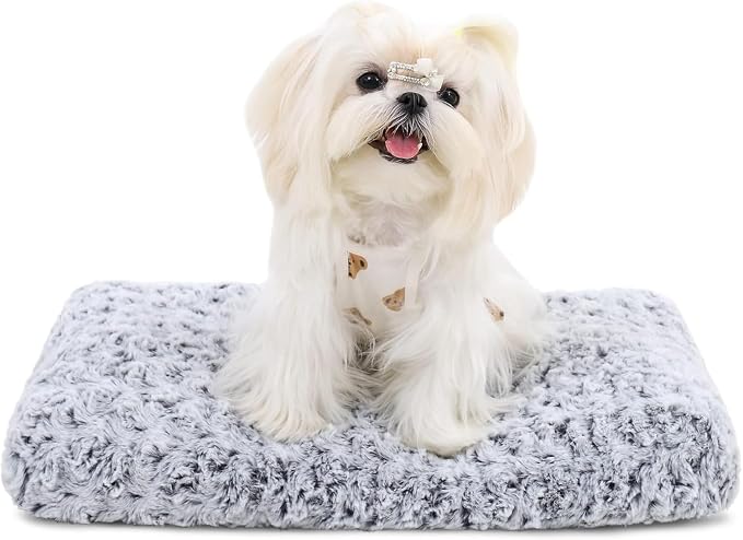 KSIIA Washable Dog Bed Small Dog Crate Bed Deluxe Plush Mat 21"x13" Gray | Deluxe Plush Comfy Kennel Pad, Anti-Slip Bottom,Deep Sleeping Mat for Small Dogs,Machine Washable for Easy Cleaning