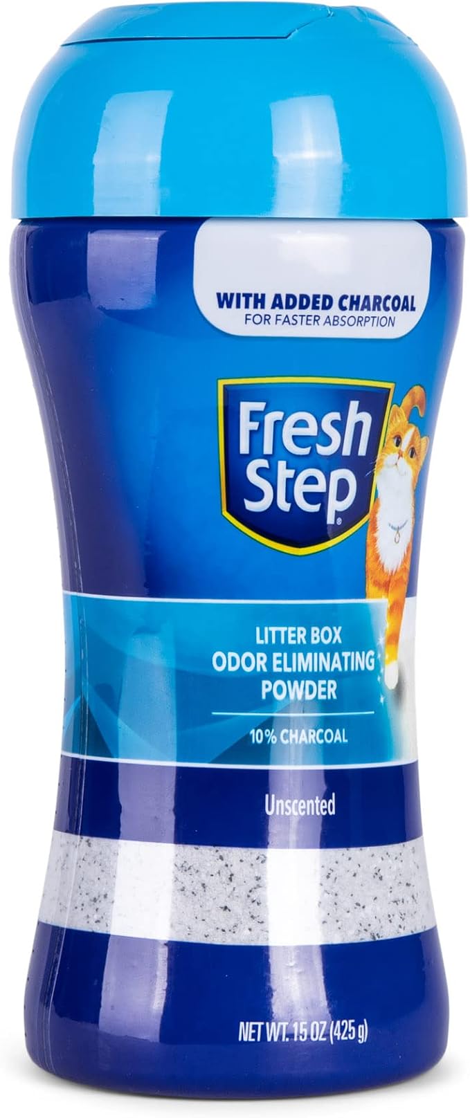 Fresh Step Odor Eliminator Powder, Unscented | Charcoal Formula | 15 Ounces | Sifting Pour Cap | For Litter Boxes