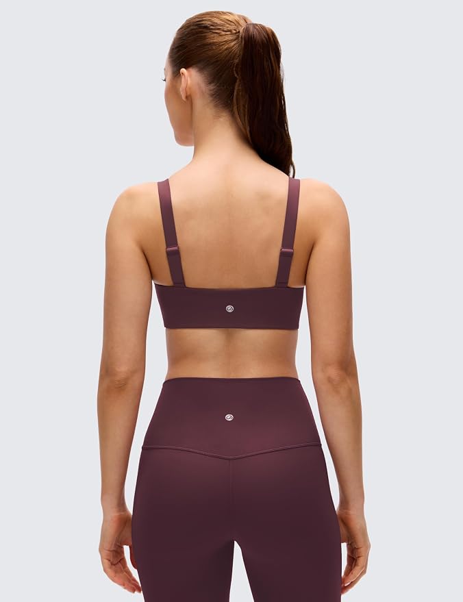CRZ YOGA Butterluxe Adjustable Wide Strap Sports Bras for Women - Square Back Padded Scoop Neck Yoga Top