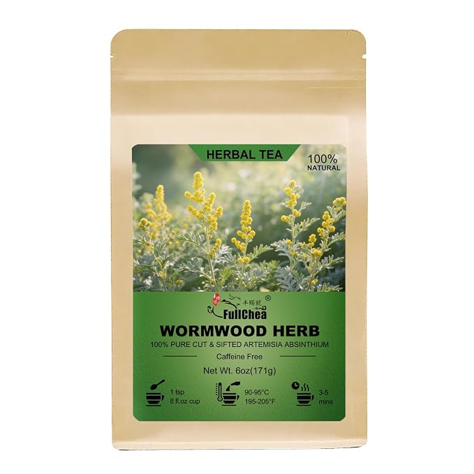 FullChea – Wormwood Herb, 6oz/171g Cut & Sifted Artemisia Absinthium – Pure Dried Wormwood Tea Leaves, No Additives, Resealable Pouch for Freshness – Ideal for Daily Herbal Tea & Traditional Use