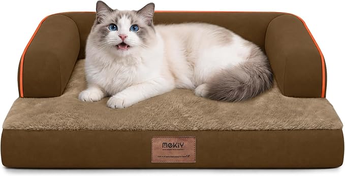 Orthopedic Dog Sofa Bed with Bolster for Small Dogs Cats | Pillow Support for Neck Relief, Egg Crate Foam, Waterproof Liner, Anti-Slip Bottom, Removable Bolster Cover, 20 x 15 Inch