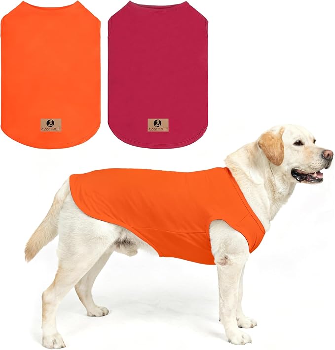 Large Dog Clothes for Boy Girl, 2 Pack Cotton Summer Dog T Shirts UV & Insect Protection for Outdoor Camping, Anti-Hair Loss Breathable Sleeveless Pet Vest Tank Tops Apparel, Orange&Red,XXL