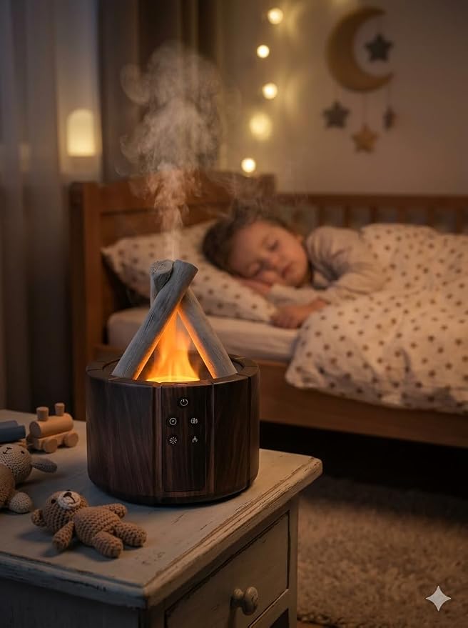 Campfire Flame Diffuser for Essential Oils, 250ml Ultrasonic Cool Mist Aromatherapy Humidifier with Remote Control, 7-Color LED Lights, Timer & Auto-Off for Home, Office & Bedroom