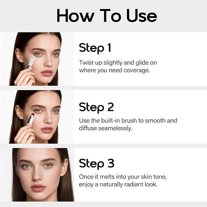 Color Changing Foundation Stick, Medium to Full Coverage Cream Stick Hydrating Makeup, Dual-Ended with Soft Brush for Flawless Look, Portable & Travel-Friendly (Natural) (Ivory)