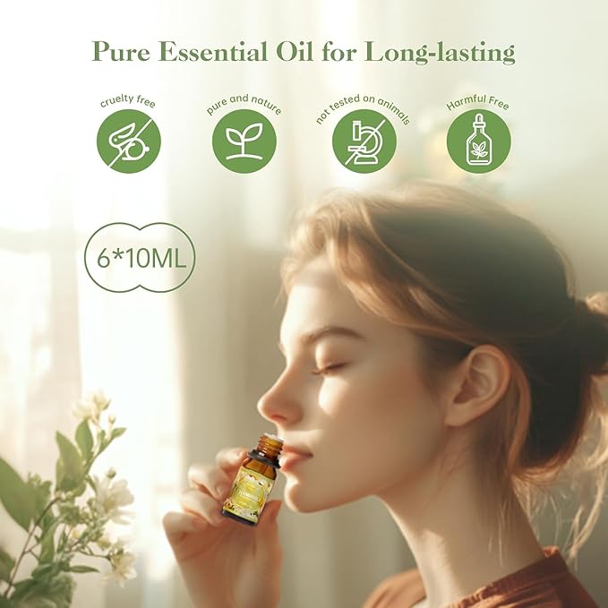 Auelife Floral Essential Oils Set, 6x10ml Rose, Jasmine, Lavender, Gardenia Pure Fragrance Oils for Diffuser, Candle Making, DIY Bath Bomb, Romantic Home Aromatherapy