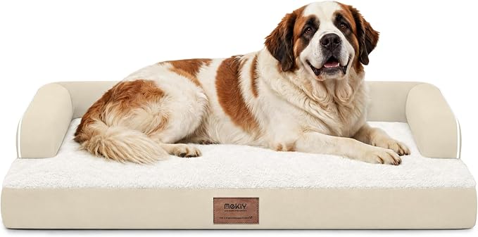 Orthopedic Waterproof Jumbo Dog Bed with Bolster for Extra Large Dogs | Pillow Support for Neck Relief, Egg Crate Foam, Waterproof Liner, Anti-Slip Bottom, Removable Bolster Cover, 53 x 42 Inch