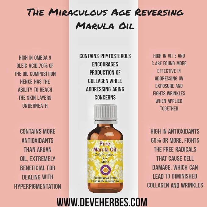Deve Herbes Pure Marula Oil (Sclerocarya birrea) Cold Pressed (Pack of Five) 100ml X 5 (16.9 oz)