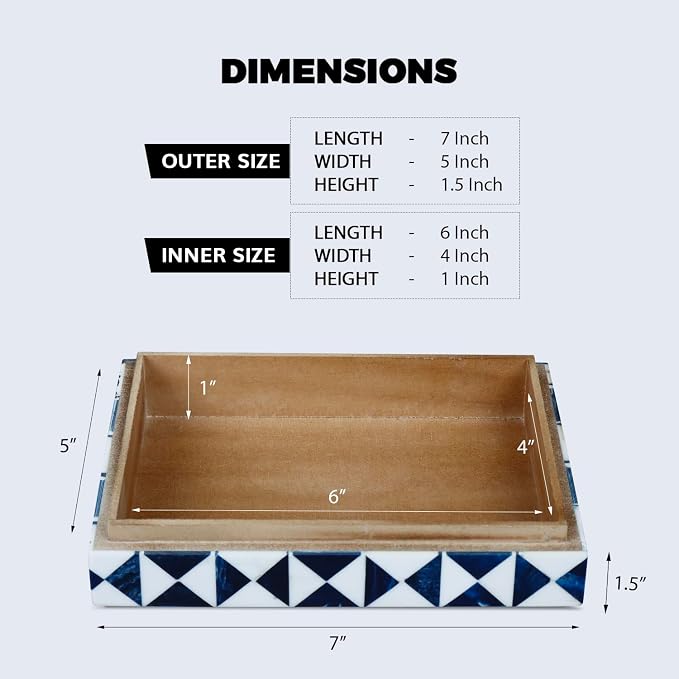 Handicrafts Home Blue and White Decorative Storage Box with Lid – Slim Decorative Storage Box, Handmade Resin Inlay Wooden Box, Remote Holder, Desk Organizer, Small Keepsake Box- 5x7x1.5
