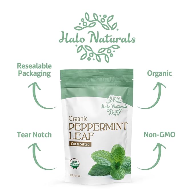 Organic Peppermint Leaf Cut & Sifted, 4 Ounces (Mentha piperita) USDA Certified | Resealable Pouch| Packaged in The USA (Pack of 1)