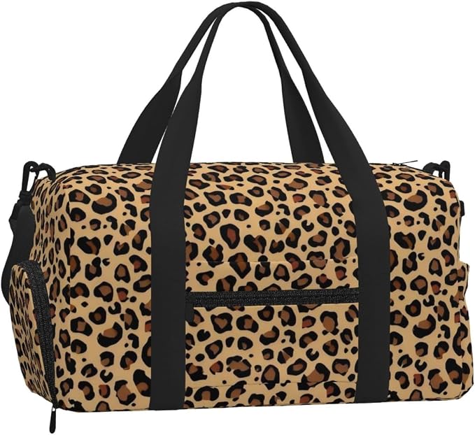 Fiokroo Sports Gym Bag Leopard Print Brown Travel Duffel Bag For Men Women With Shoe Compartment Water Resistant Gym Bag Carry On Duffel Bag For Weekend Traveling Yoga Gym Sports