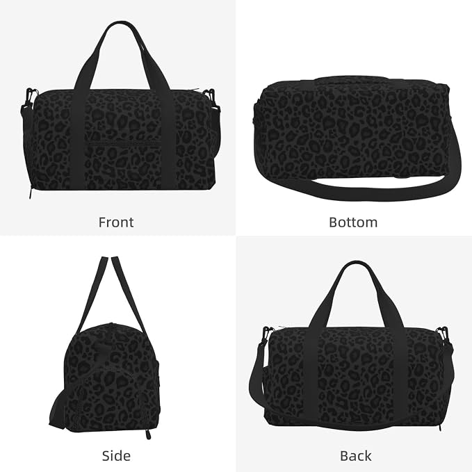 Fiokroo Sports Gym Bag Leopard Black Texture Travel Duffel Bag For Men Women With Shoe Compartment Water Resistant Gym Bag Carry On Duffel Bag For Weekend Traveling Yoga Gym Sports