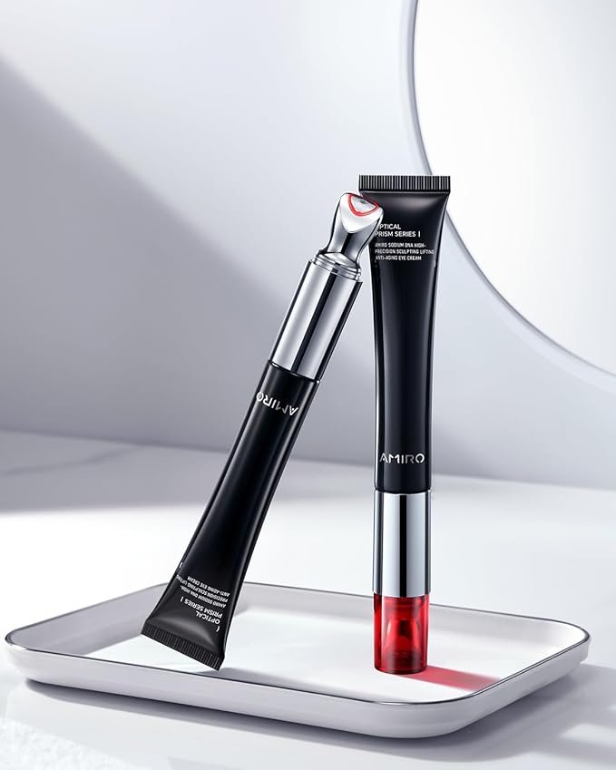 AMIRO Red Light Eye Cream with Microcurrent Massager, PDRN 0.01%, Peptide & Hyaluronic Acid Formula, Hydrating & Firming Under Eye Serum for Dark Circles, Puffiness & Fine Lines, 1.06oz