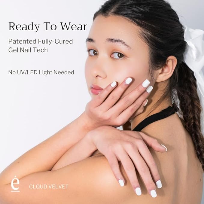 34 Piece Fully Cured Gel Nail Strips With No UV Light Needed, 14+ Days Gel Nail Polish Stickers, Salon Quality, Easy to Apply & Remove – Toxin Free, No Damage (Cloud Velvet)