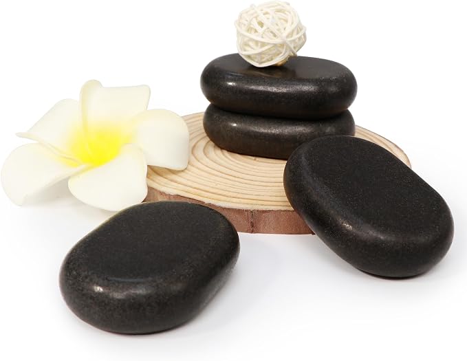 Master Massage 12-Piece Middle Sized Ovular Black Lava Hot Stone Massage Set –Medium Size Oval Stones 2.6" x 1.9" x 0.7" - Natural Basalt Stones for Spa, Salon, and Professional Massage Therapy