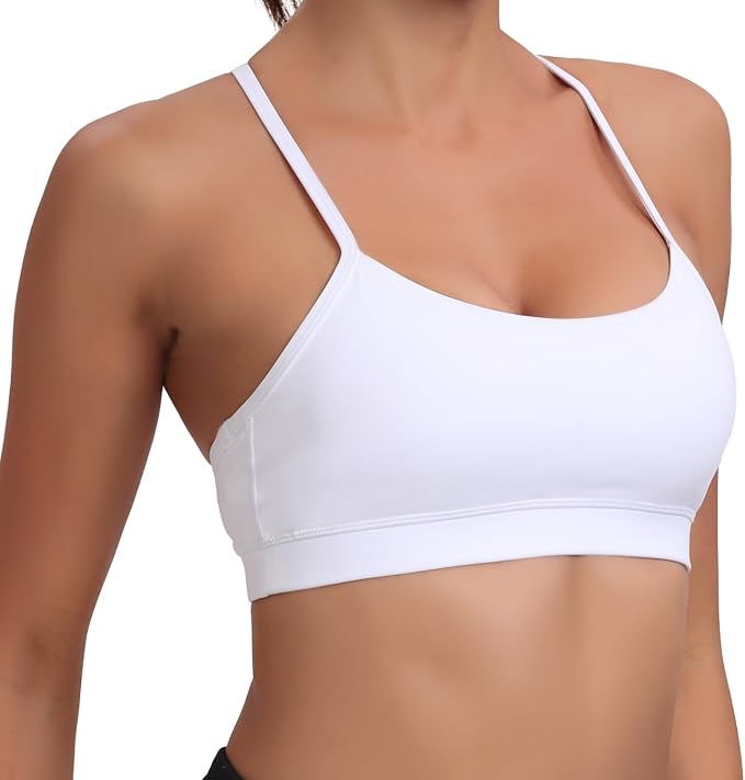 Raxnode Women's 3-Pack Y-Back Sports Bra, Thin Spaghetti Strap Nylon Yoga Bra with Removable Cups, Light Support Bralettes