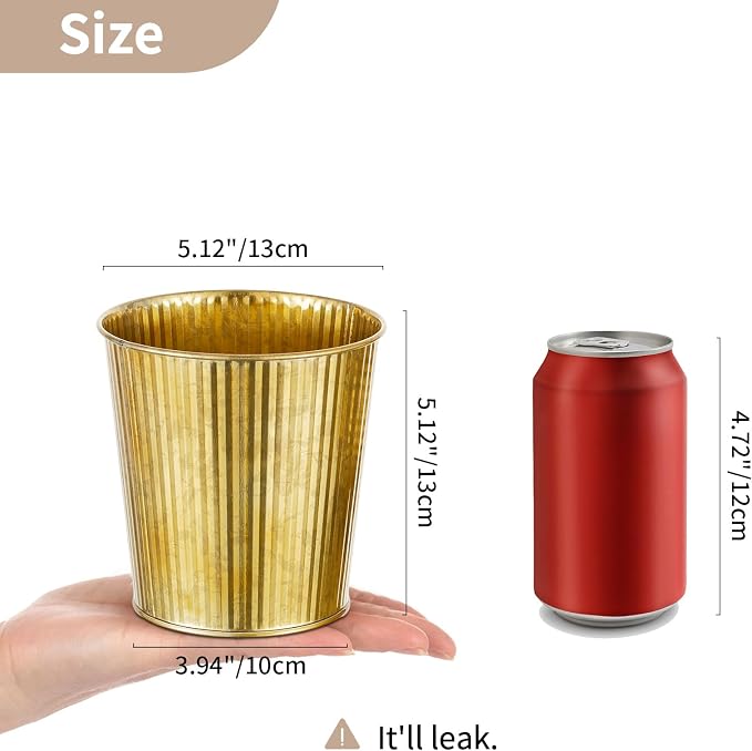 NUPTIO Gold Galvanized Vases for Centerpiece, 5" Small Ribbed Vase, 12 Pcs | Rustic Metal Planter Pots, for Flowers, Wedding, Table, Home, Decor