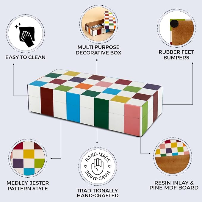 Handicrafts Home Decorative Storage Box 10x4.5 – Remote Control Holder, Jewelry Organizer, Modern Decorative Box with Lid, Boho Chic Home Décor Accent, Vintage Memory Box for Living Room Shelf Décor