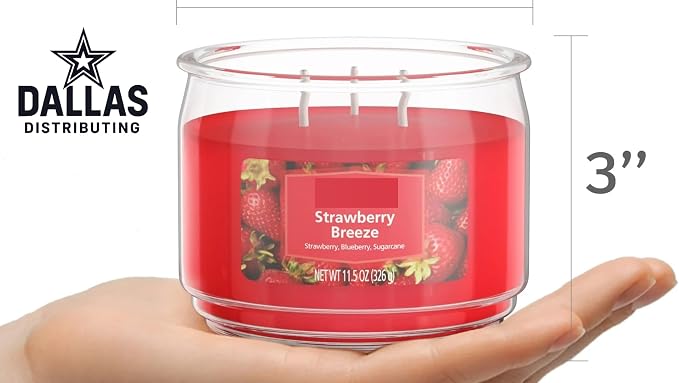 Strawberry Breeze 3-Wick Scented Candle – 11.5 oz Glass Jar, Fruity Fragrance, Long-Lasting Burn, Home Aromatherapy, Bedroom or Living Room Use