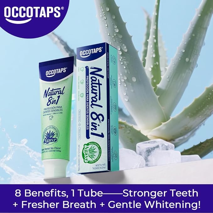 OCCOTAPS Agave Sensitive Toothpaste, Fluoride-Free Natural Whitening Toothpaste for Sensitive Teeth, Gentle Gum Care, Helps Remove Stains, Fresh Mint Herbal Formula, 2 Pk US Manufactured