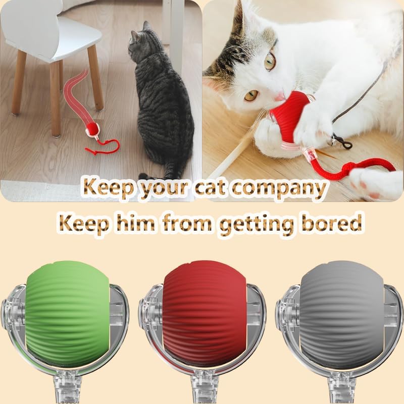 Interactive Cat Toys Balls,Automatic Moving Cat Balls, Cat Toys for Bored Indoor Cats（Red）