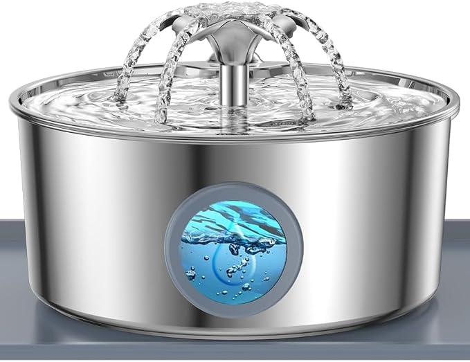 Cat Water Fountain, 3.2L 108Oz Stainless Steel Pet Fountain, 4 Filters | Stainless steel cat fountain, dishwasher safe with triple filtration, quiet pump and visible water window for cats and dogs.