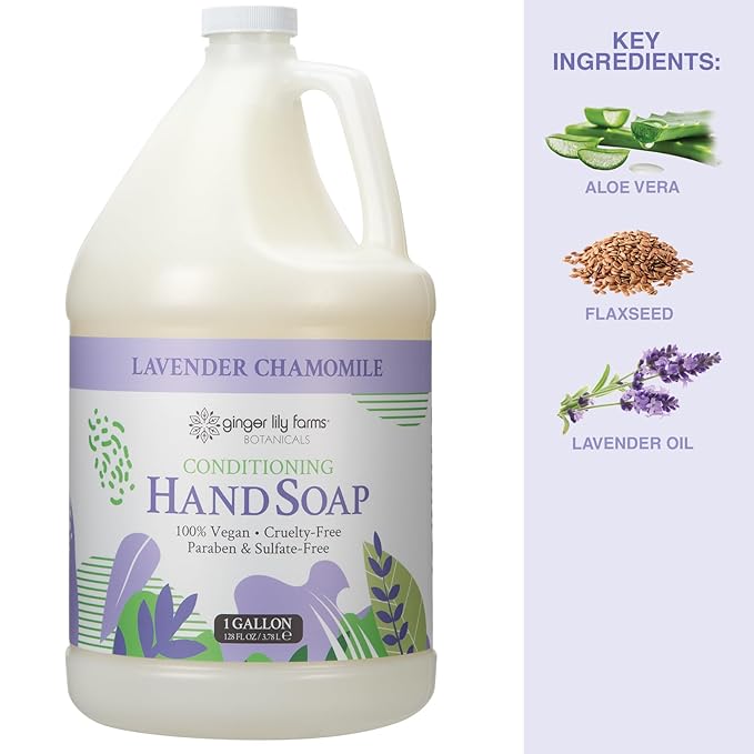 Ginger Lily Farms Botanicals Conditioning Liquid Hand Soap Refill, 100% Vegan & Cruelty-Free, Lavender Chamomile Scent, 1 Gallon (Pack of 4)