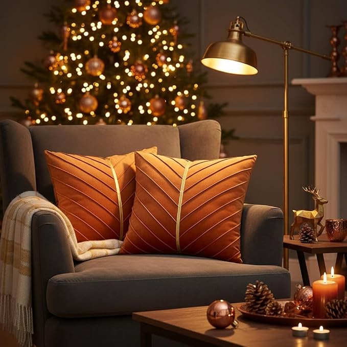 Velvet Throw Pillow Covers 22x22 Pack of 2 Gold Decor Burnt Orange | Soft Solid Pillow Covers,Modern Luxury Home Decor,Halloween Fall Decor,Hidden Zipper,Ideal Gift,Easy Care