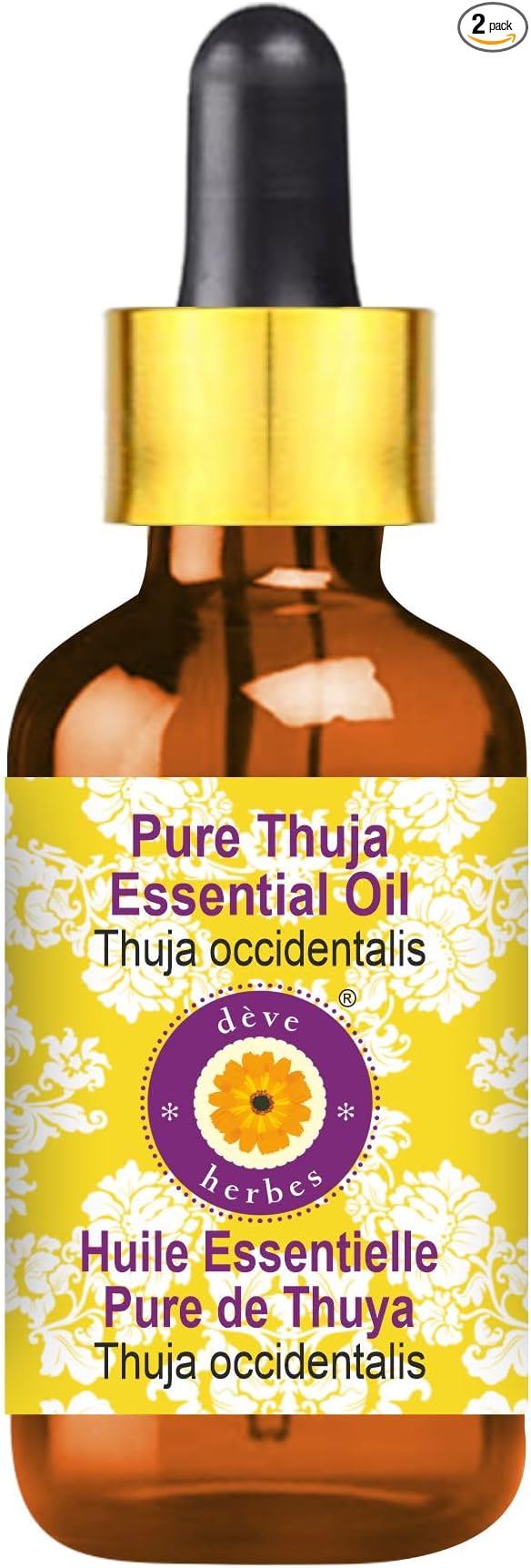 Deve Herbes Pure Thuja Essential Oil (Thuja occidentalis) with Glass Dropper Steam Distilled 100ml (3.38 oz)