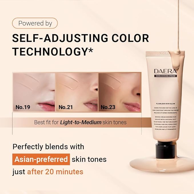 DAERA Kang Shining Korean BB cream, 5-in-1 Self Adjusting BB Tinted Moisturizer Cream (1 Color, Neutral), Glowing Skin Natural Makeup, Buildable Coverage, Lightweight, 0.13 Fl Oz，2-Pack