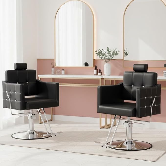 Black Reclining Salon Chair for Hair Stylist, Heavy Duty Barber Salon Chair, Hair Chairs 360° Swivel, Adjustable Height, Ergonomic Reclining Stylist Chairs for Beauty Salon